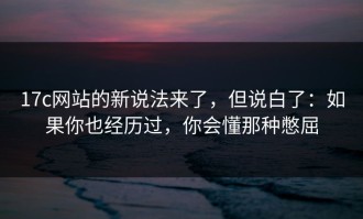 17c网站的新说法来了，但说白了：如果你也经历过，你会懂那种憋屈