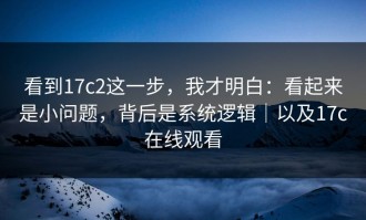 看到17c2这一步，我才明白：看起来是小问题，背后是系统逻辑｜以及17c在线观看