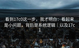 看到17c0这一步，我才明白：看起来是小问题，背后是系统逻辑｜以及17c1