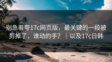 别急着夸17c网页版，最关键的一段被剪掉了，谁动的手？｜以及17c日韩