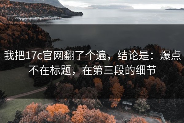 我把17c官网翻了个遍，结论是：爆点不在标题，在第三段的细节