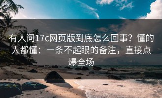 有人问17c网页版到底怎么回事？懂的人都懂：一条不起眼的备注，直接点爆全场