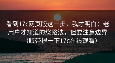 看到17c网页版这一步，我才明白：老用户才知道的绕路法，但要注意边界（顺带提一下17c在线观看）