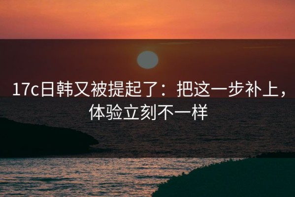 17c日韩又被提起了：把这一步补上，体验立刻不一样