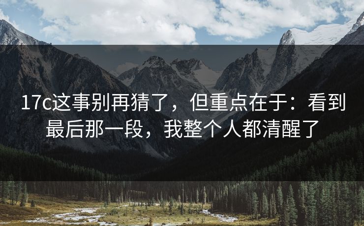 17c这事别再猜了，但重点在于：看到最后那一段，我整个人都清醒了