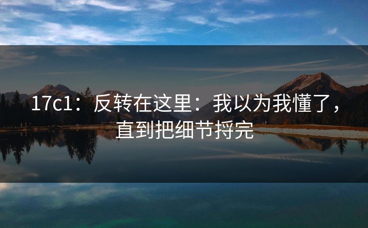 17c1:反转在这里:我以为我懂了,直到把细节捋完 17c1:反转在这里:我以为我懂了,直到把细节捋完